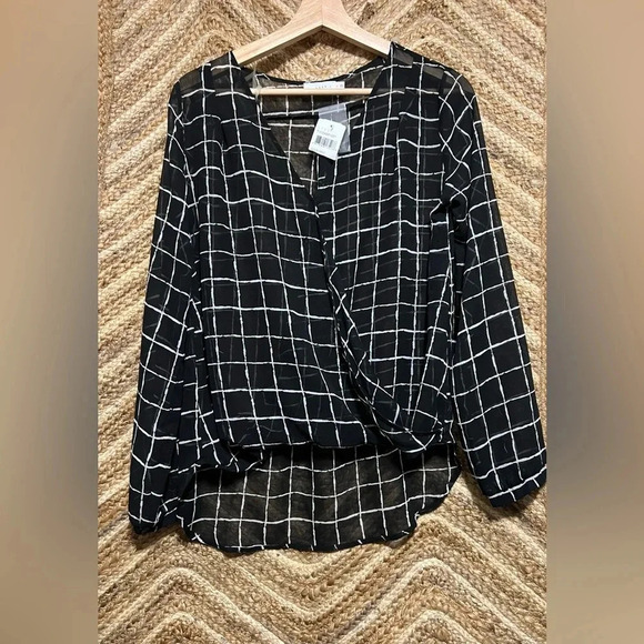 Lush Women's Sheer Black and White Checkered Blouse, Long Sleeve, Size M, NWT - Picture 1 of 10